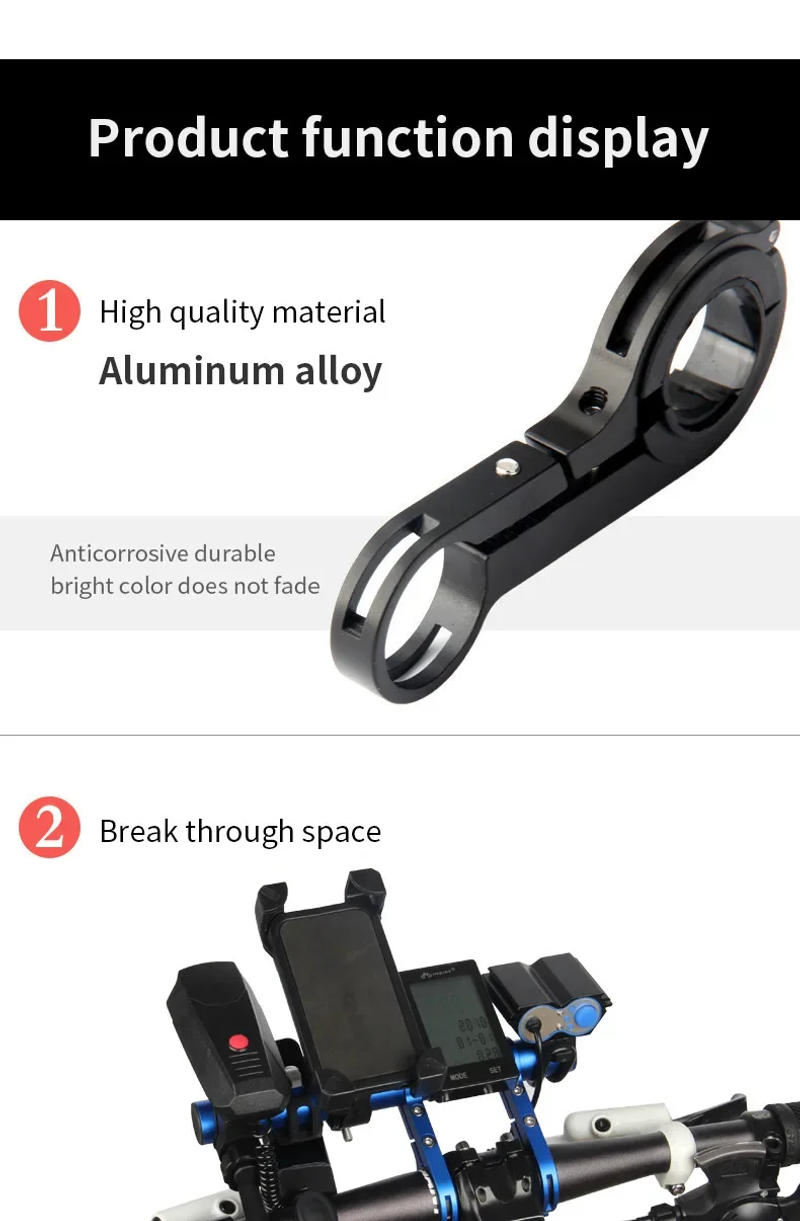 Description Picture 6 of item10/20/30cm Bicycle Handlebar Extended Bracket MTB Headlight Mount Extented Bar Road Mountain Bike Handlebar Extender Rack Parts