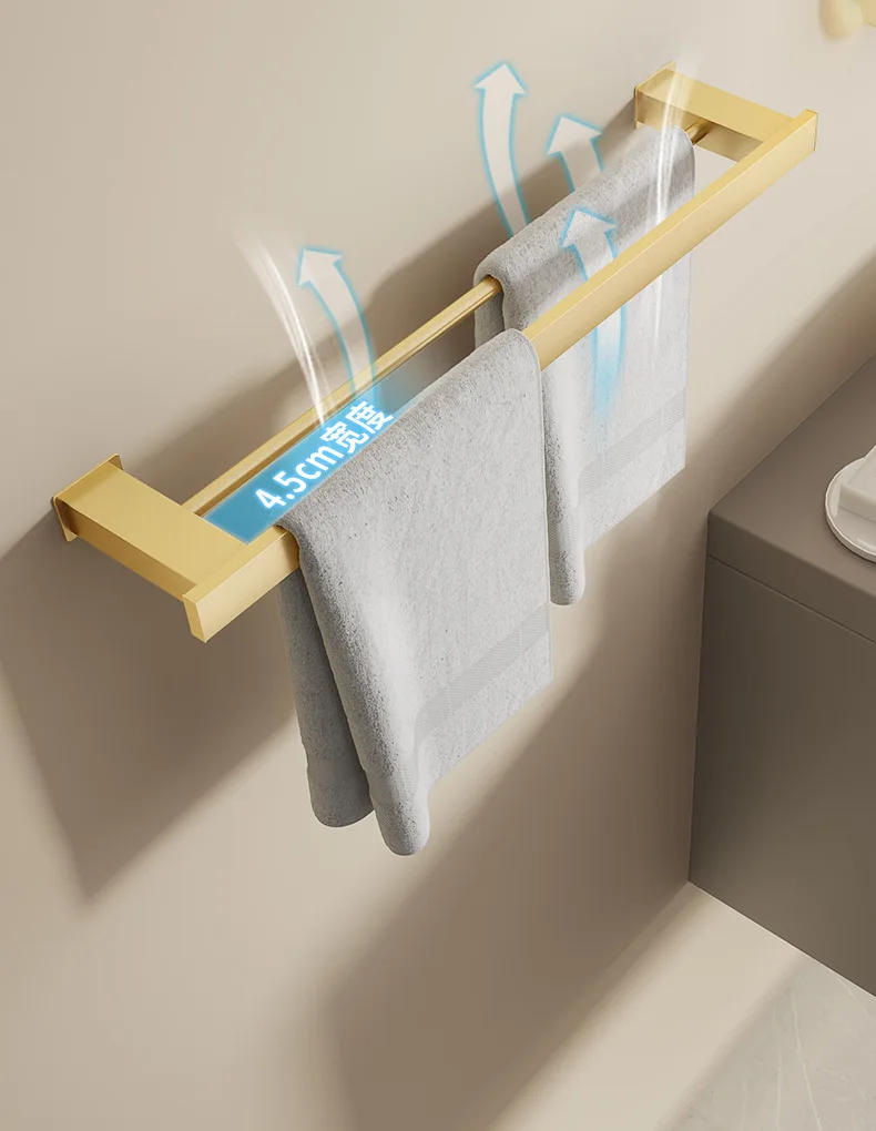 Description Picture 3 of itemBathroom Accessories Perforation-free Metal Bath Towel Holder Deluxe Bathroom Square Towel Holder Aluminum Alloy Wall Shelving