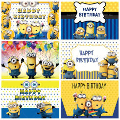 Minions Theme Birthday Backdrop Vinyl Photo Backdrop Children Birthday Party Background Decoration Supplies Baby Showers Banner