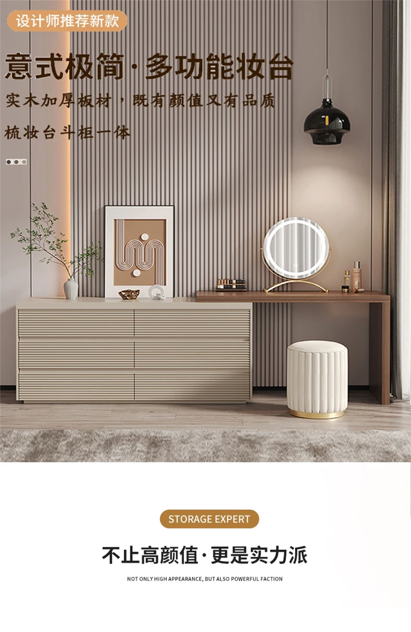 Description Picture 2 of itemLarge Mirror Led Dressing Table Drawer Modern Women Corner Dressing Table Vanity 6 Drawer Comoda Pra Quarto Bedroom Furniture