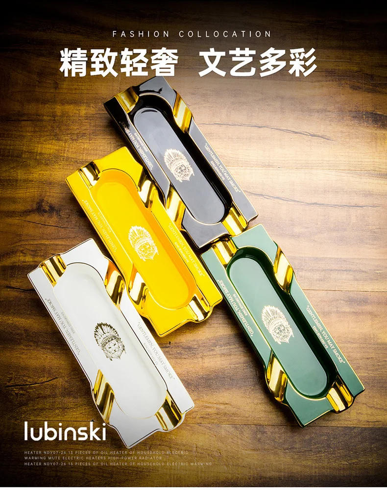 Description Picture 2 of itemCigar Ashtray Four Smoke Tank Ceramic Gilt Large Capacity Rectangular Portable Ashtray