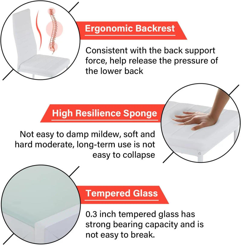 Description Picture 5 of itemDining Table Set Glass for Small Spaces Kitchen Table and Chairs for 4 Home Furniture Rectangular Modern, White Glass