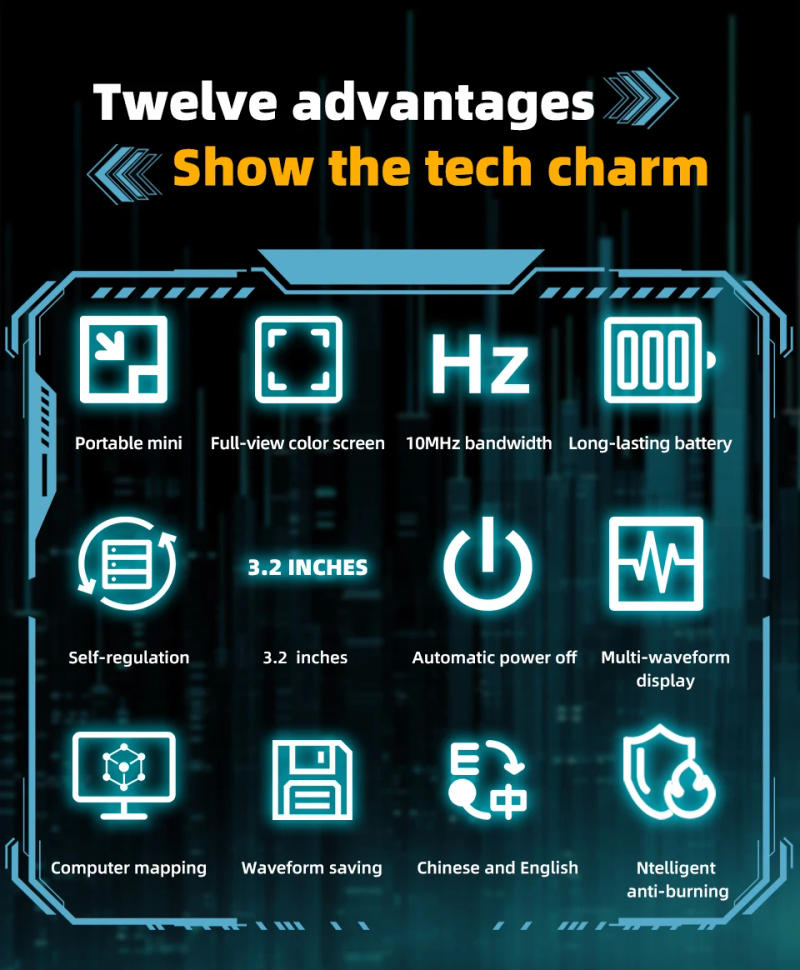 Description Picture 3 of itemNEW OT3 Handheld Digital Oscilloscopes 48MS/s Sampling Rate 10MHz Analog Bandwidth Support Firmware Upgrade Waveform Storage