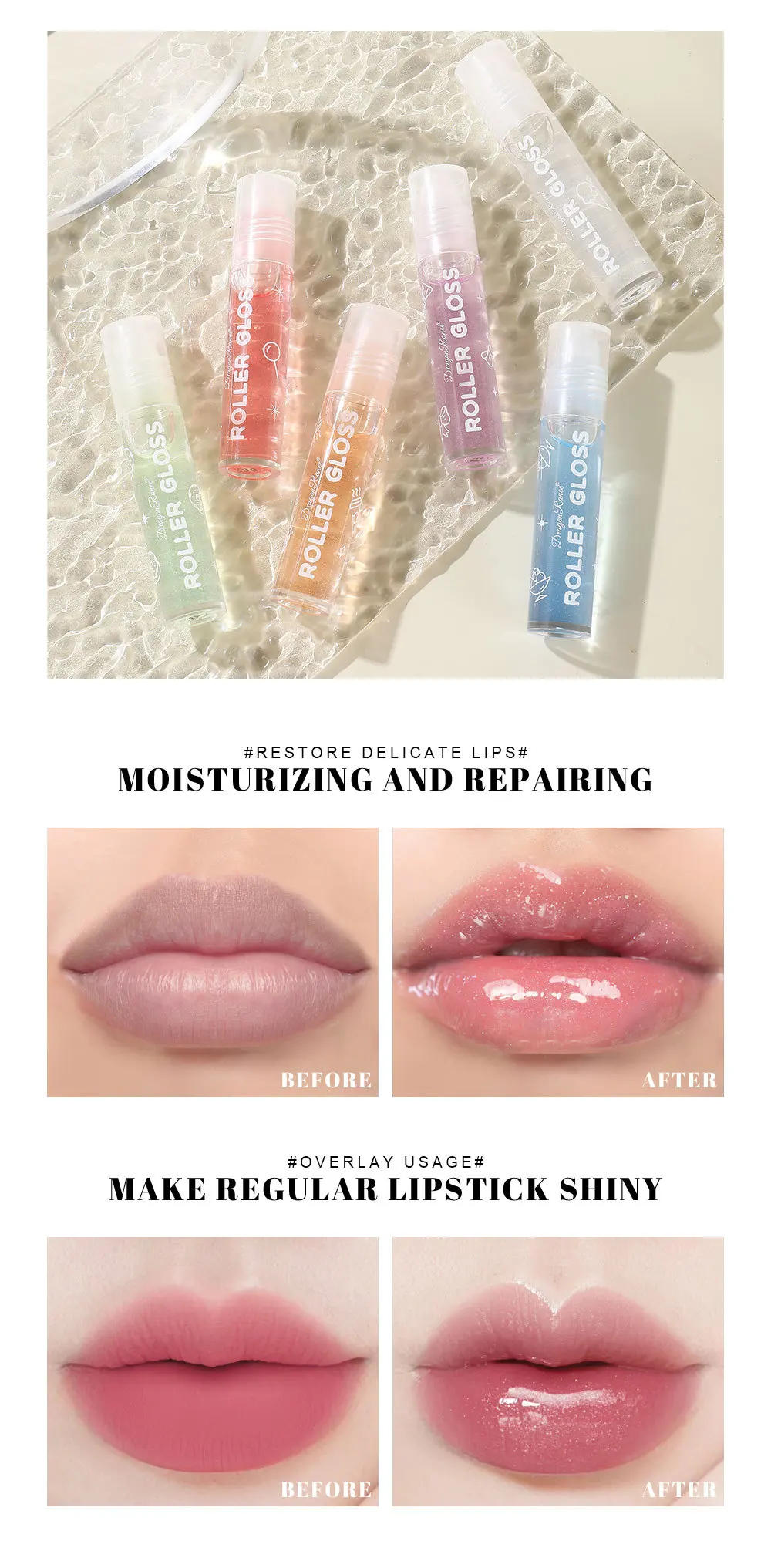Description Picture 4 of itemMoisturizing Transparent Pearlescent Lip Oil Mirror Water Lip Gloss Blue Fine Shimmer Liquid Lipstick Makeup Non-sticky Lip Care
