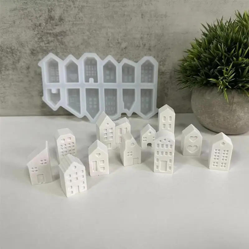 Description Picture 2 of item3D Nordic Style Small House Silicone Mold 12-hole House Candle Molds Mini Houses Plaster Concrete Cement Mould Aroma Soap Molds