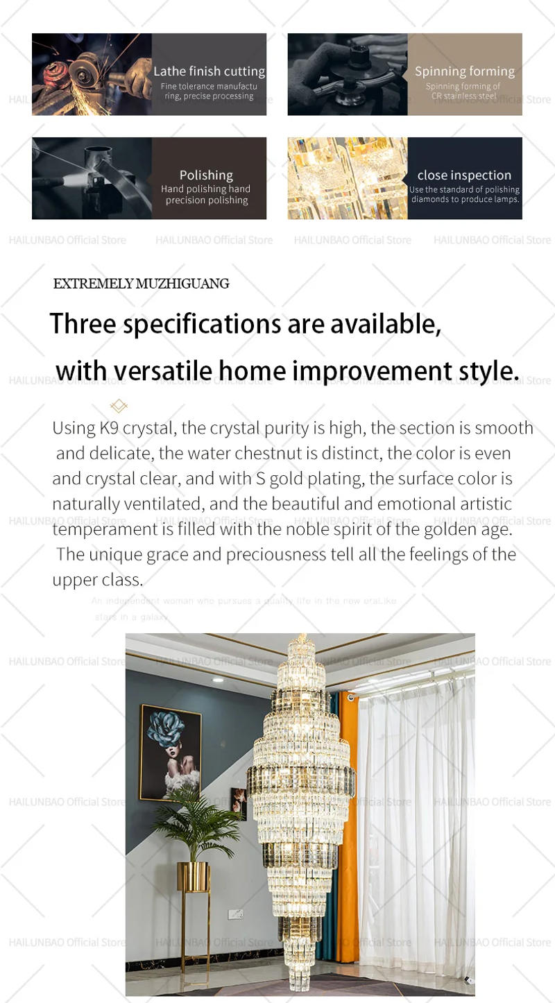 Description Picture 6 of itemLight Luxury Duplex Villa Living Room Chandelier Building Middle Floor European Style Spiral Staircase Fashion Crystal Lighting