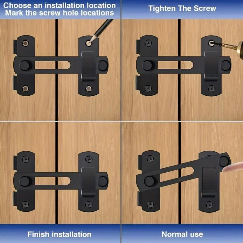 Description Picture 6 of itemDoor Lock Guard Latch Bolt 180 Degree Stainless Steel Latch Sliding barn Door Lock Security Hardware For Window Cabinet Home