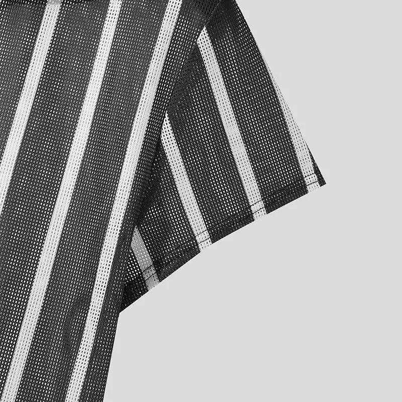 Description Picture 6 of itemINCERUN Men Shirt Striped Mesh Transparent Lapel Short Sleeve Casual Men Clothing Summer Streetwear 2024 Fashion Camisas S-5XL