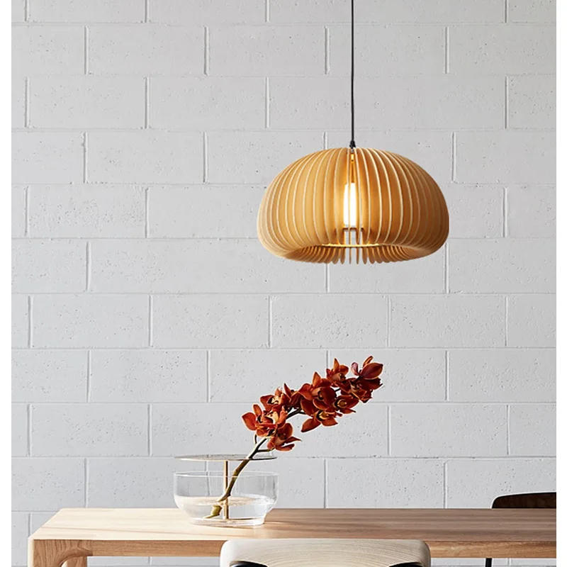 Description Picture 2 of itemJapanese Retro Wooden Pumpkin Chandelier Vintage E27 Restaurant Pendant Light Homestay Decorative Lighting Nordic Bedroom Lamps