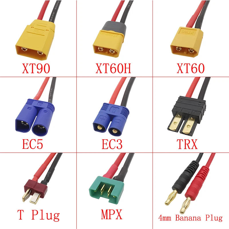 Description Picture 2 of item1Pcs 4mm Banana Plug to XT90 / XT60 / EC5 / EC3 / TRX / MPX / T Male Plug Connector 14AWG Silicone Wire For RC Lipo Battery