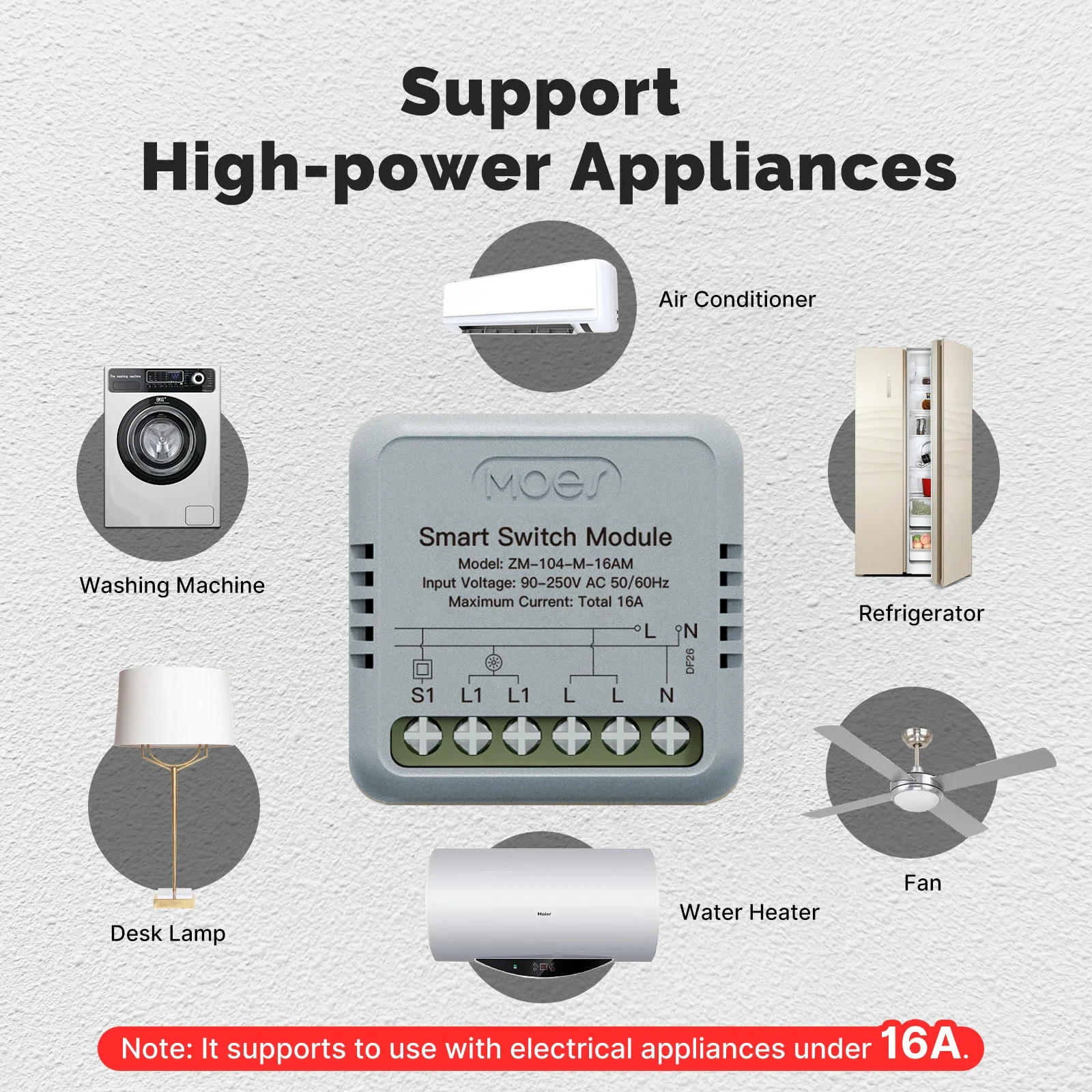 Description Picture 6 of itemMOES Tuya ZigBee Smart Mini Switch Module Electricity Consumption Monitor Light Switch 1 Gang 16A Breaker Support Alexa Google