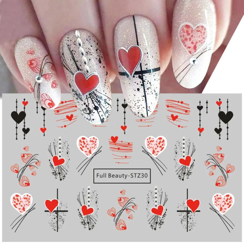 Description Picture 2 of itemValentine Nail Stickers Love Heart Decoration Cartoon Designs Water Decals Cute Bear Sliders For Nails 2024 Manicure Foil Tips