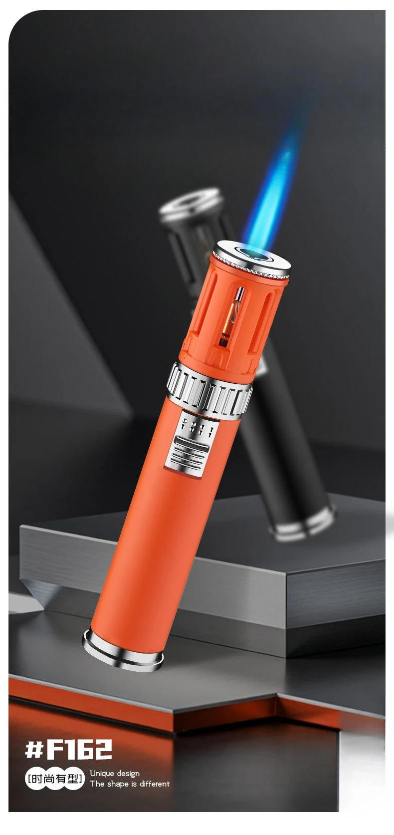 Description Picture 2 of itemNew Cylindrical Butane Gas Lighter, Outdoor Camping and Barbecue Portable Ignitor, Cigar Lighter, Metal, Windproof