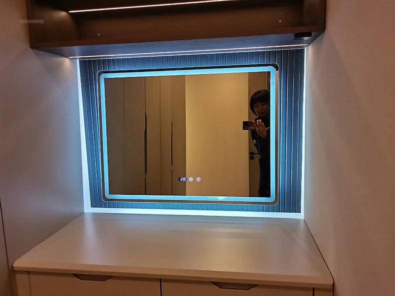 Description Picture 4 of itemModern Square Bath Mirrors for Home Wall Decoration Defogging Smart Mirrors Light Luxury Glass Multifunction Mirrors for Balcony