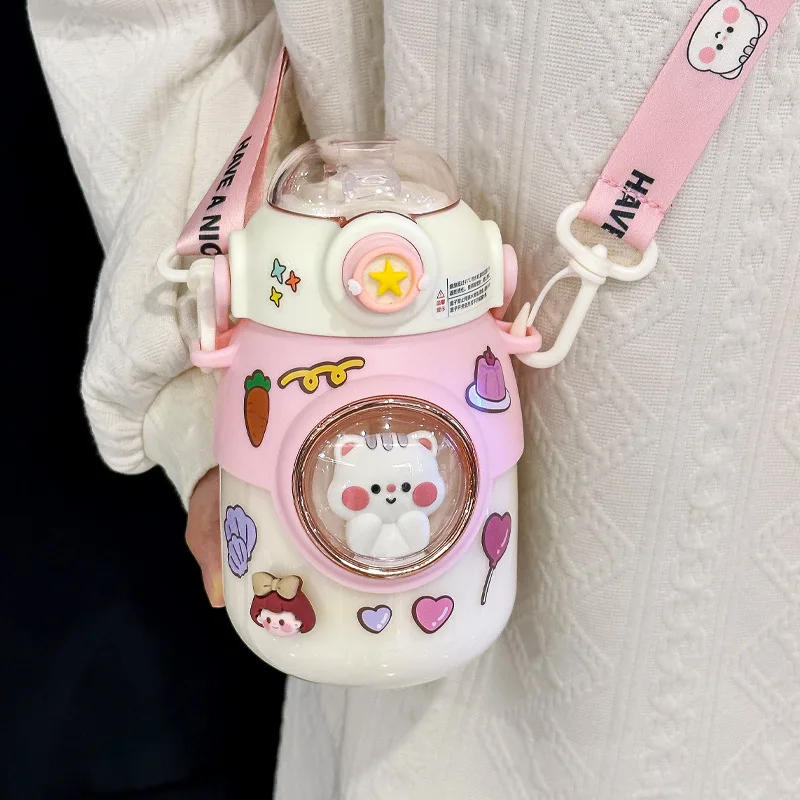 Description Picture 4 of itemCute Kids Water Bottles With Straw For Girls Children's 820ml Large Capacity Kawaii Cartoon Student School Travel Water Cup