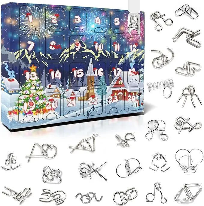 Description Picture 3 of item2025 Metal Puzzle Toy Advent Calendar Kit 24 Days Christmas Advent Calendar Christmas Gift For Kids Teens Countdown Calendar