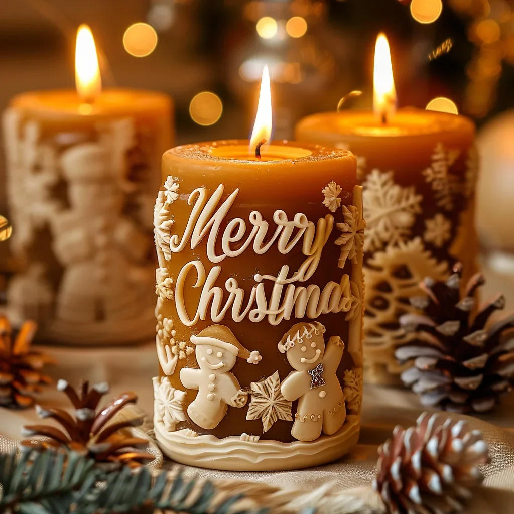 Description Picture 4 of itemChristmas Scented Candle Silicone Mold Christmas Letter Snowflake Candle Ornament Cylindrical Fragrance Candle Making Tools