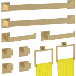 10 Pieces Gold Hardware Stainless Steel - 24 Inch Wall Mounted Towel Rack&Toilet Paper Holder&Ring and Towel Hook