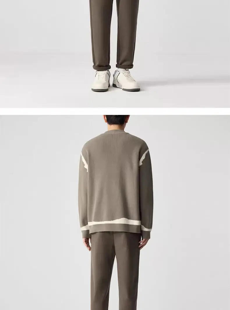 Description Picture 5 of itemAutumn Winter V-neck Contrasting Color Sweater Cardigan Men's Warm Loose Casual High Street Sweaters Men Tops Male Clothes