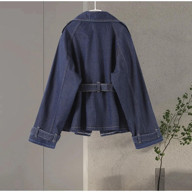 Description Picture 6 of itemLoose Denim Belt Jacket Pants Sets Women Lapel Long Sleeve Pockets Coats Wide Leg Trousers 2025 Spring Fashion Street Outfits