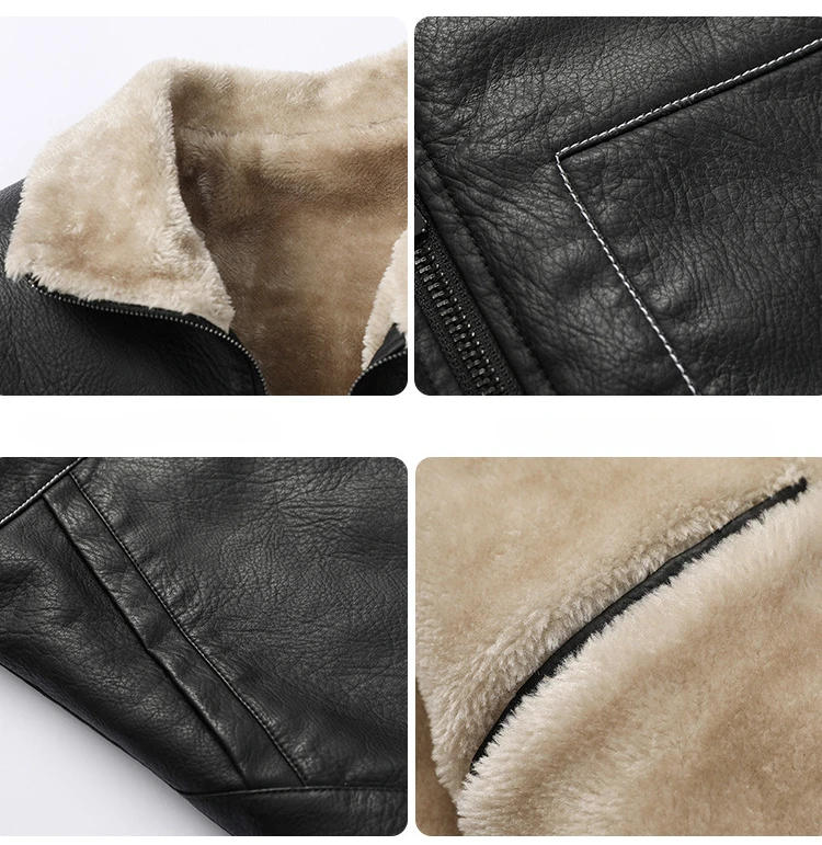 Description Picture 6 of itemMens Leather Integration of fur Jacket Wholesell Price Autumn And Winter Artificial  Velvet Fur Warm Jacket For Man Size L-4XL