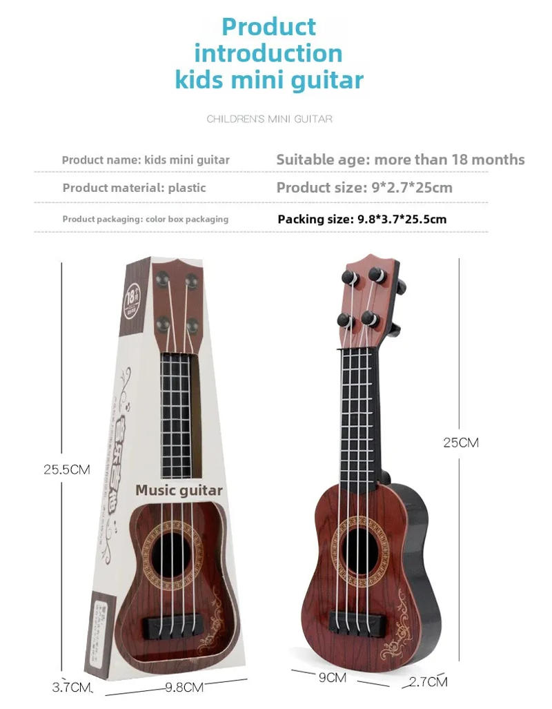Description Picture 2 of item1Pc 25cm Ukulele Toys Children's Small Guitar Model Musical Enlightenment Music Instrument Toy Mini 4-String Guitar