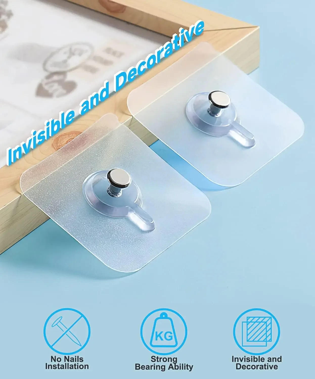 Description Picture 4 of itemStrong Adhesive Hooks Picture Frame Holder Poster Photo Clock No Drilling Hooks Waterproof Kitchen Bathroom Hanger Screw Hooks