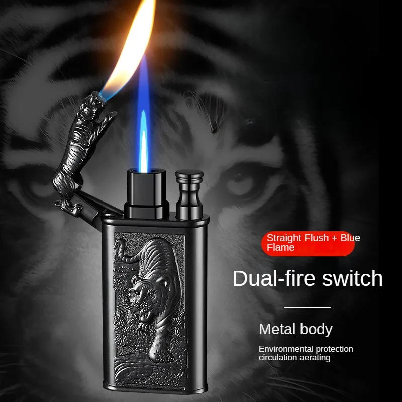 Description Picture 5 of itemCreative Embossed Shenlong Double Fire Gas Lighter Metal, Flame Spray Tool, Cigarette Lighter, Trendy and Fashionable Men,