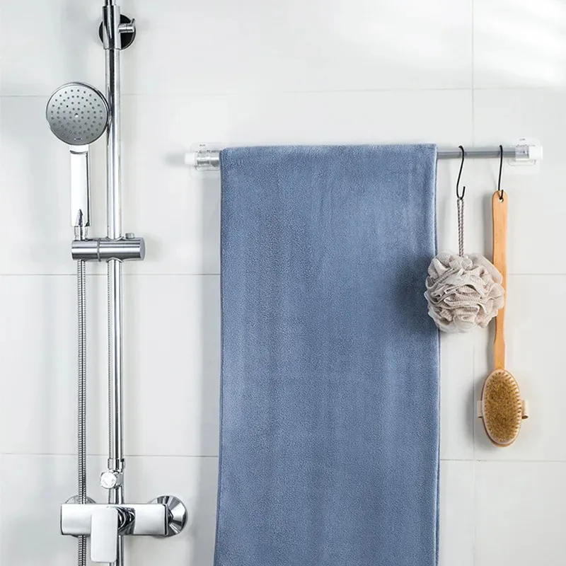 Description Picture 6 of itemBathroom Bath Towel Rack Hand Towel Holder Ring Bar Hanging Pole Bottom Bracket Hole Free Clothes Drying Pole Fixing Device