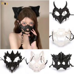 Half-Face Mask Unisex Dragon Tiger Wolf Mask Horror Halloween Decoration Costume Props Animal Skeleton Mask Party Cosplay Props