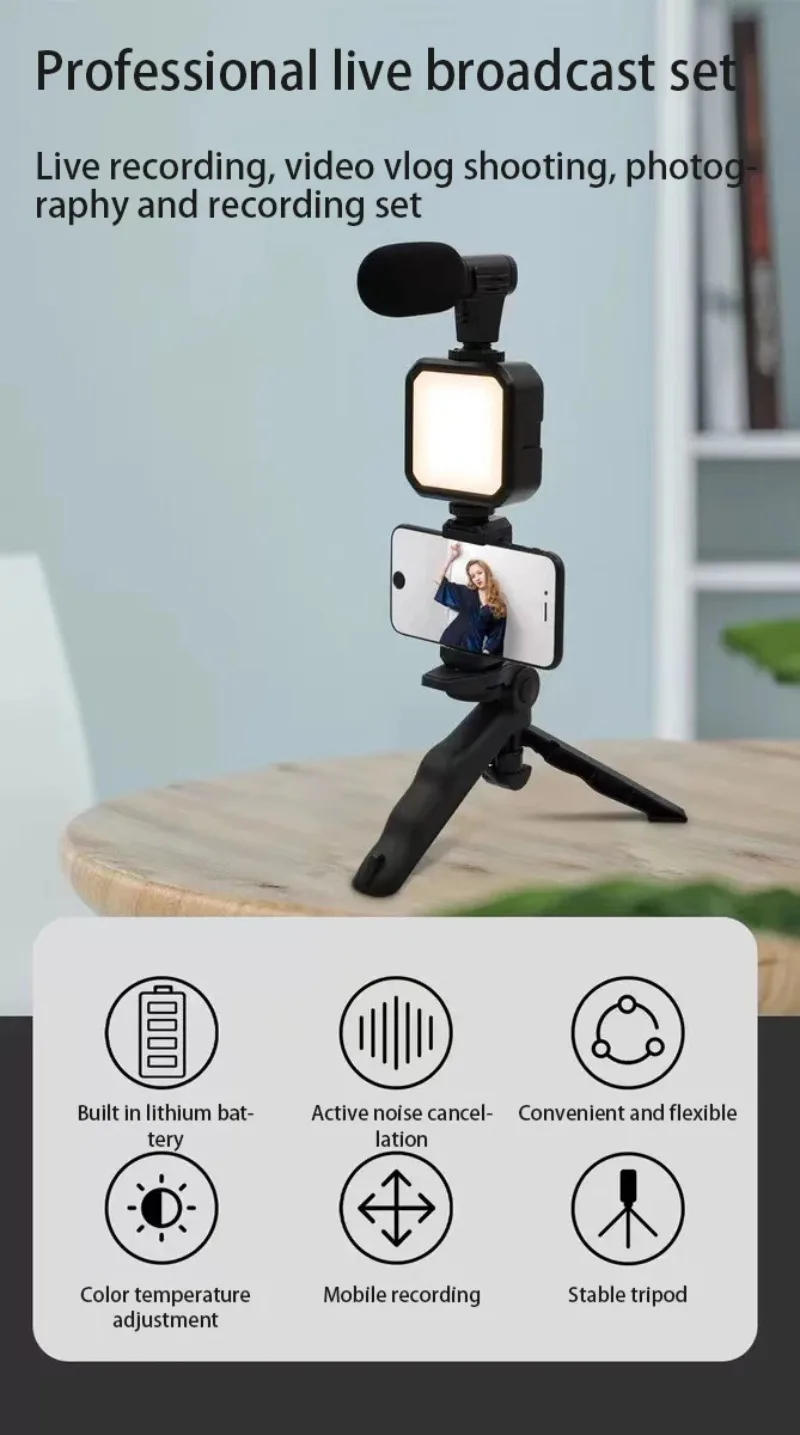 Description Picture 2 of itemLED Fill Light Cell Phone Tripod Kit With Mic Mobile Phone Live Streaming Handheld Mini Portable Photography Live Fill Light