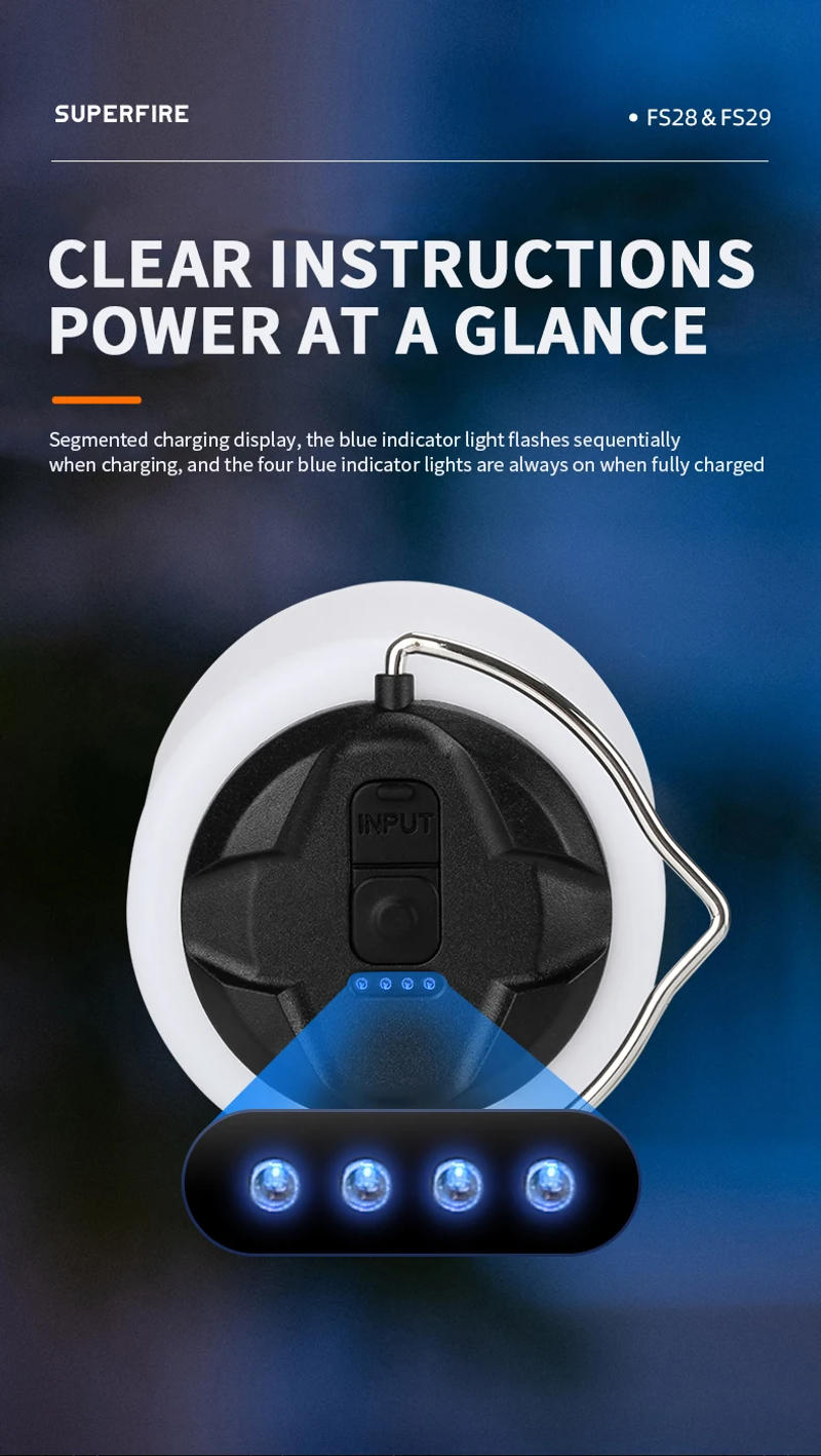 Description Picture 5 of itemSUPERFIRE FS28 LED Camping Lantern Portable Emergency Lights Outdoor Hiking Night Fishing Hanging Type-C Rechargeable Flashlight