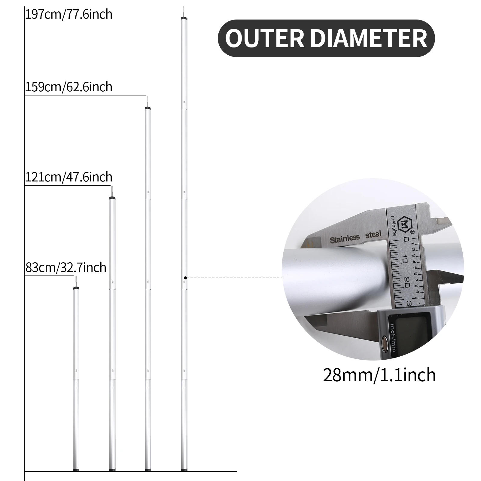 Description Picture 2 of itemSet of 2 197CM Telescoping Tent Poles Adjustable Tarp Poles for Trap Sun Sails Canopy Awning Shelter Hiking Shade Accessories