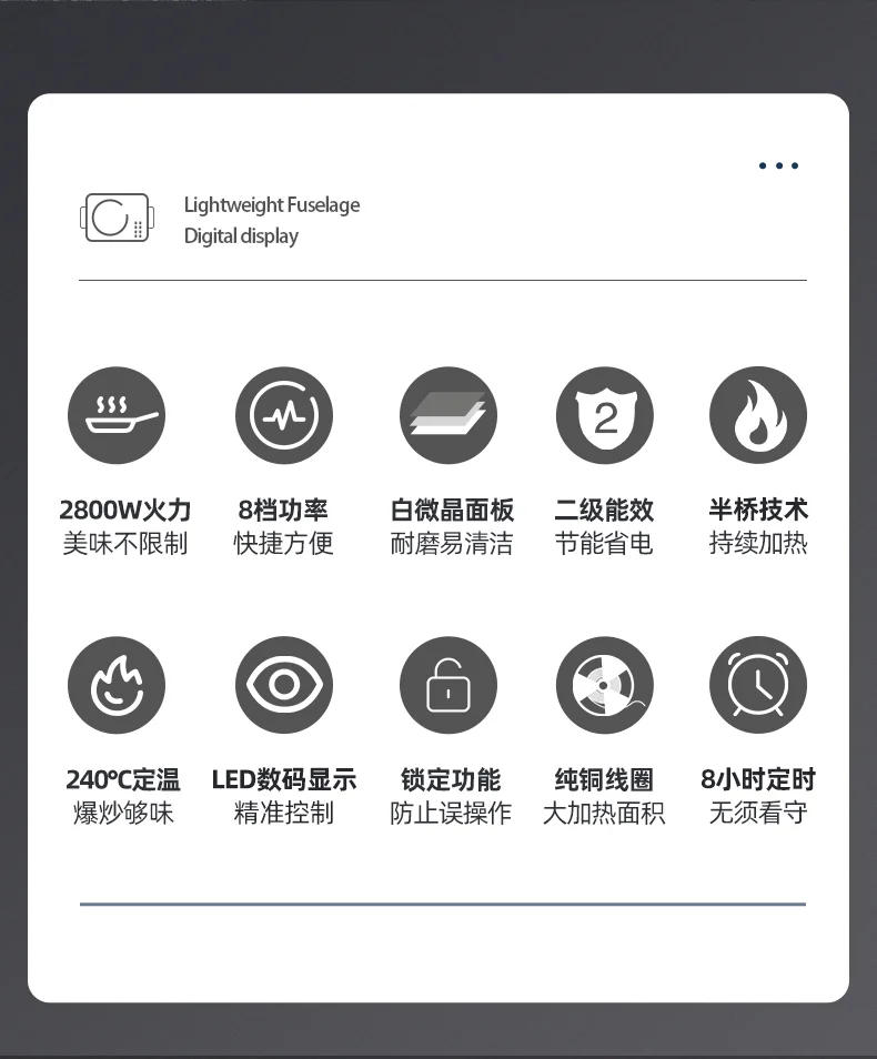 Description Picture 3 of itemWhite Built-in Induction Cooker 2800W Countertop Built-in Dual Use Single Burner Induction Cooktop 8h Timing Induction Hob 220V