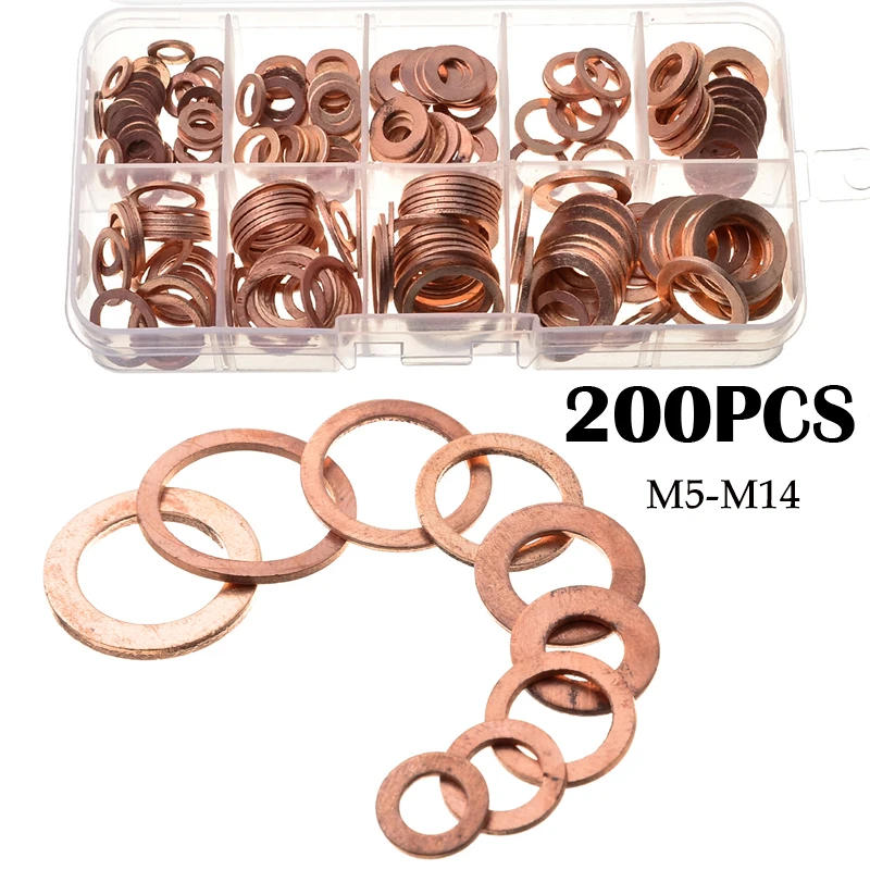 Description Picture 4 of item100/200/250/300/568pcs O Ring Copper Washer Gasket Set M4-M28 Flat Ring Sealing Solid Washer Sump Plug Oil Gasket Car Drain Seal
