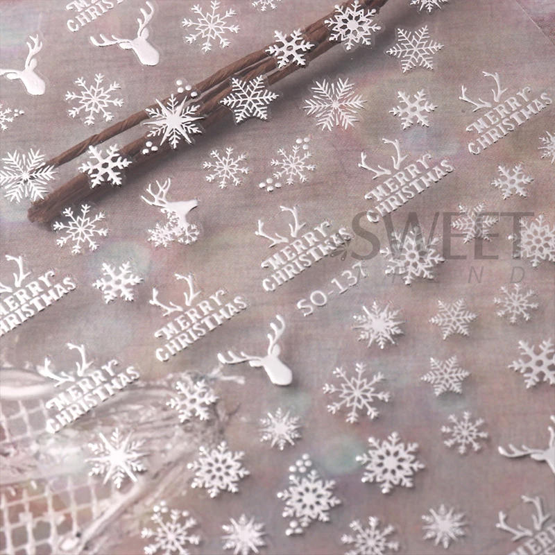 Description Picture 6 of itemSilver Christmas Nail Art Stickers 3D Winter Tree Snowflake Elk Cartoon New Year Decals Self-Adhesive Sliders DIY Manicure Decor