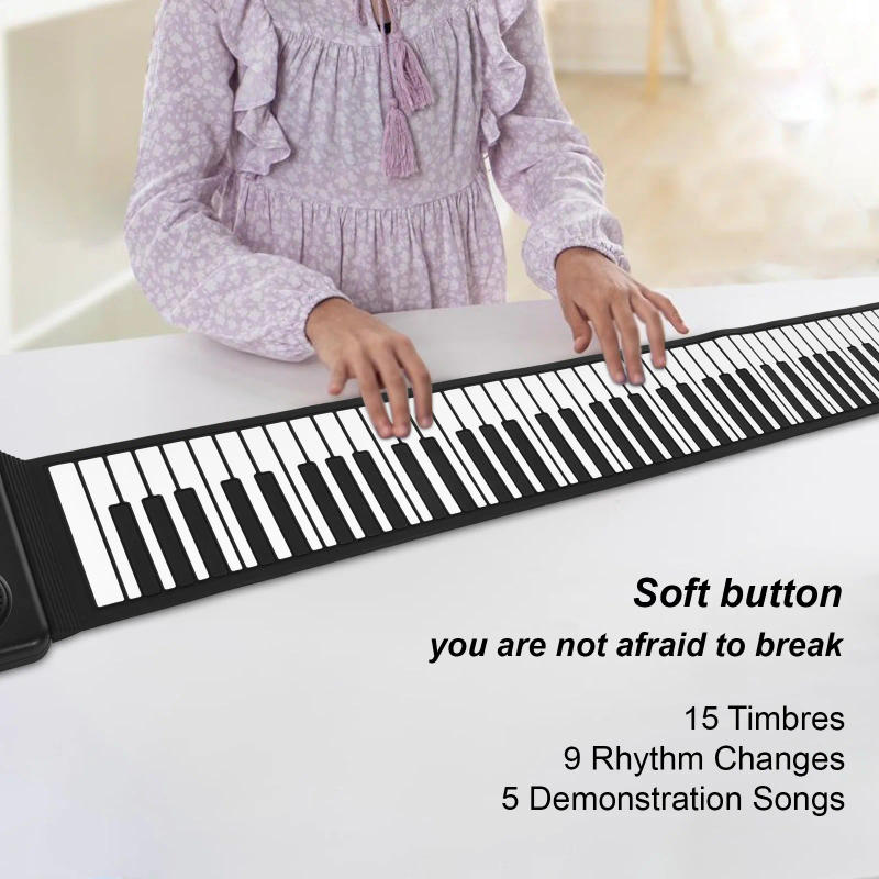 Description Picture 6 of item88 Key Portable Piano Handroll Electronic Piano Environmental Silicone Foldable Piano Home Practice for Travel Beginners