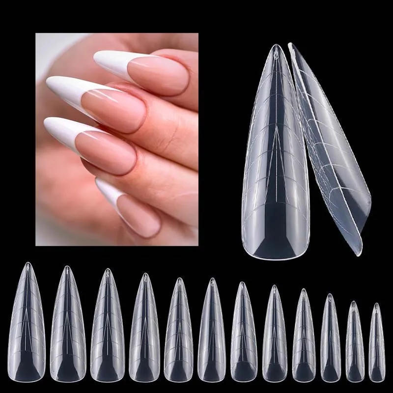 Description Picture 2 of itemDual Forms Long Stiletto Poly Extension Gels Quick Building Nails Mold Full Cover Finger Top Forms Tips Tools 60Pcs Bag