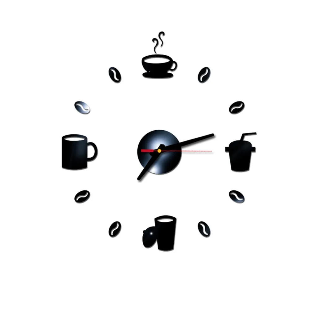 Description Picture 3 of itemDIY Large Wall Clock Frameless Giant Clocks Mirror Sticker Modern Design Cafe Coffee Milk Drinking Cup Wall Decor For Kitchen