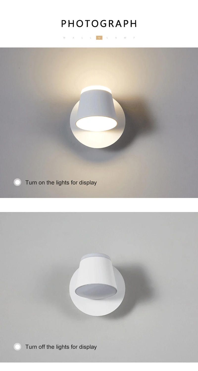 Description Picture 3 of itemModern Wall Luminaires Led Wall Luminaire 330 Degree Rotatable 6500k White Light 3000k Light Up Downlight Aluminium Alloy Light