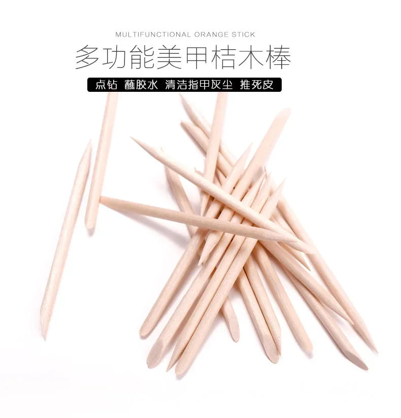 Description Picture 3 of item10/50/100 Wooden Care Tools Cuticle Pusher Remover Orange Nail Art Design Wood Sticks Rhinestones Dotting Manicure Removal
