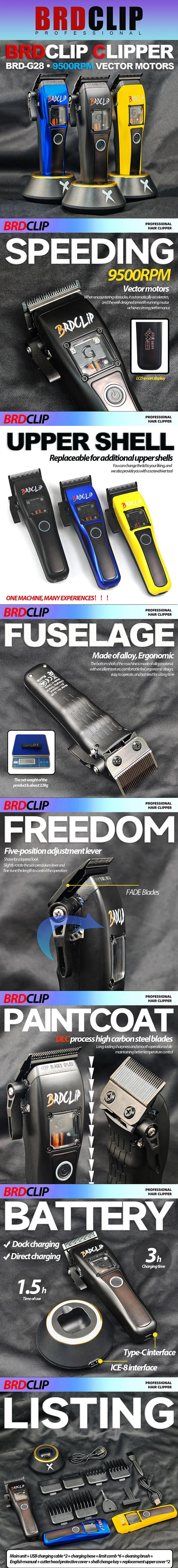 Description Picture 2 of itemBRDCLIP G28 Vector Motor 9500RPM High Speed 10W Men's Electric Hair Clippers High Performance Gradient Hair Clippers