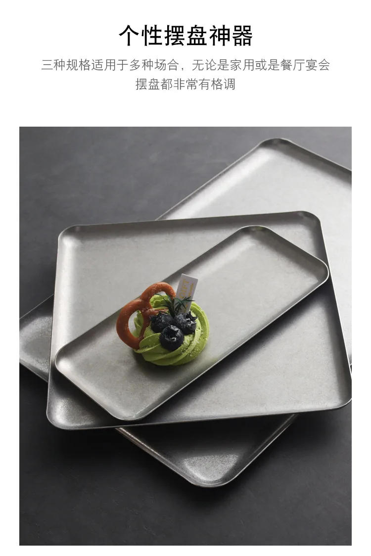 Description Picture 4 of itemRectangle Stainless Steel Tray Buffet Presentation Tray Metal Food Serving Plate Home Storage & Organization Snack Dish
