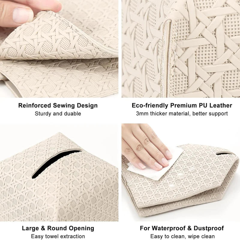 Description Picture 4 of itemPU Leather Square Tissue Box Four-Color Weaving Pattern Large-Capacity Drawer Box Home Storage Supplies Foldable Kitchen Tools