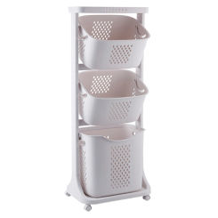 3-Tier Rolling Laundry Cart Hamper with Four Wheels Washing Hamper Dirty Clothes Storage Basket Clothes Storage Sorter Organizer