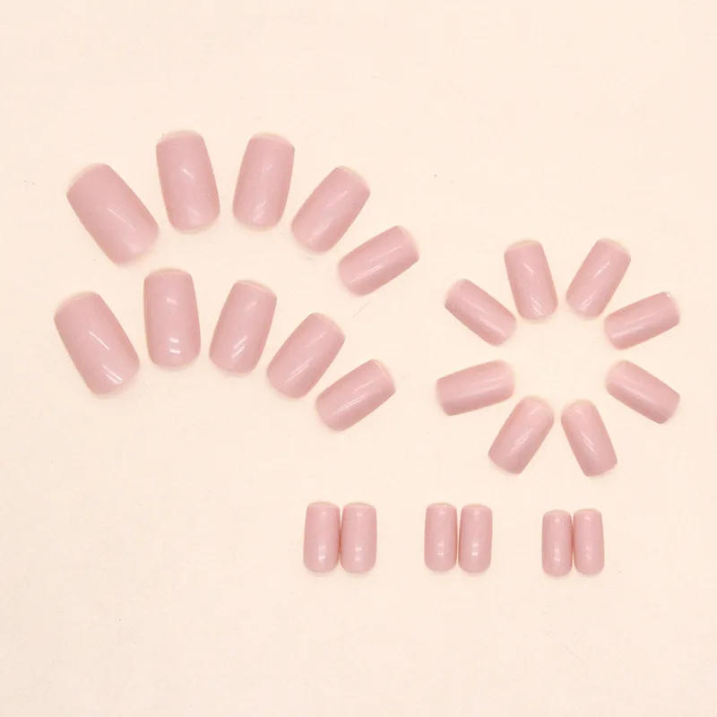 Description Picture 4 of item24Pcs pink French Fake Nail Short Square Nail Tips Fashion Wearable False Nails with Glue Simple Full Cover Press on Nails