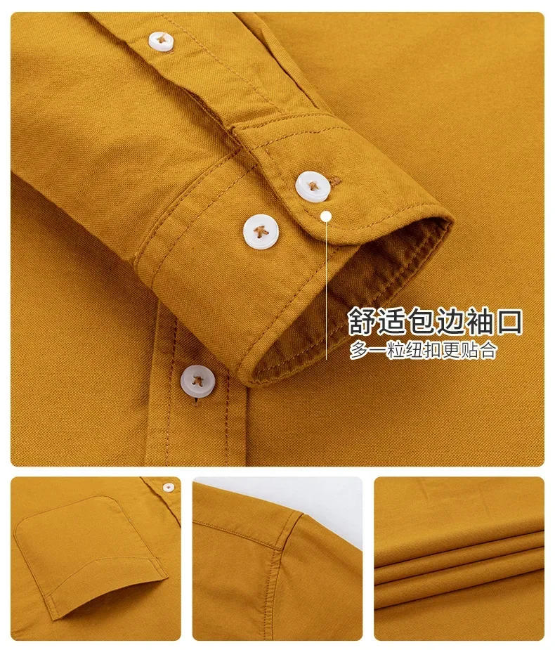 Description Picture 6 of itemQuality 100% Cotton Oxford Shirt Men's Long Sleeve Casual Comfortable Breathable Button Pocket Men Solid Dress Shirts