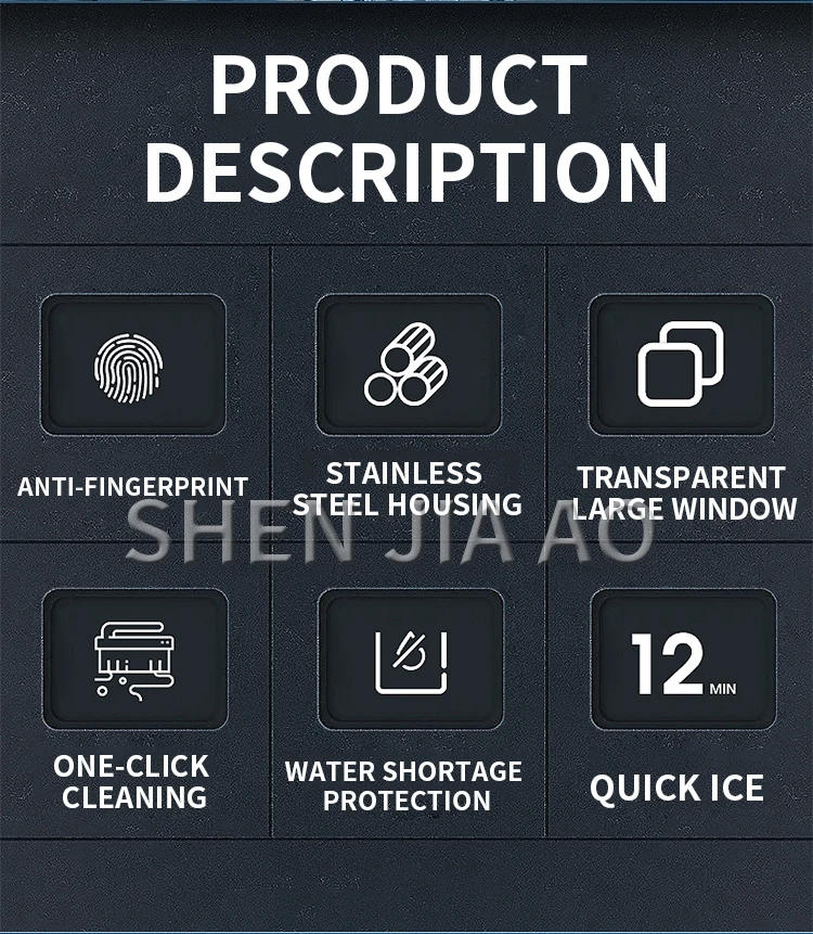 Description Picture 3 of item25kg/24h Automatic Electric Quick Ice Maker Commercial Household Milk Tea Shop Bar Desktop Portable Ice Cube Making