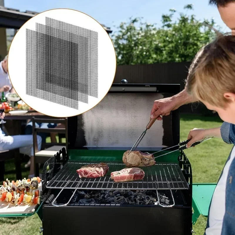 Description Picture 5 of item10/1pcs Non-stick BBQ Grill Mat Reusable Heat Resistant BBQ Baking Net Pad Breathable Tray Mat Liner Outdoor Party Baking Tools