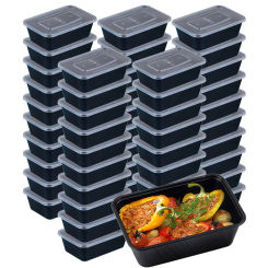 20PCS Plastic Disposable Black Food Containers 1000ml Take out Containers With Lid Salads Fresh-keeping Container Carry Out Box